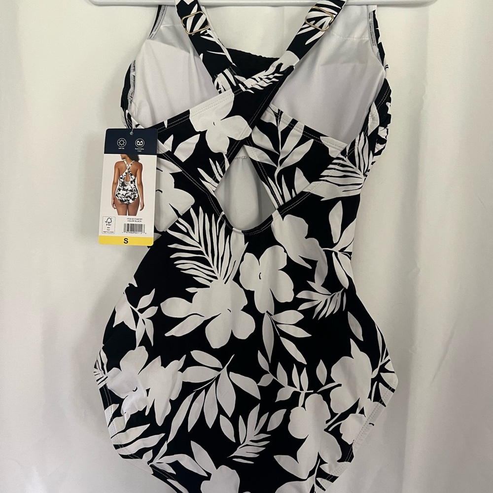 Lands' End Black and White Floral One Piece Swimsuit - Picture 2 of 6
